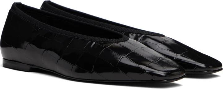 TOTEME Black Minimalist Croco-Embossed Ballerina Flats - Image 4