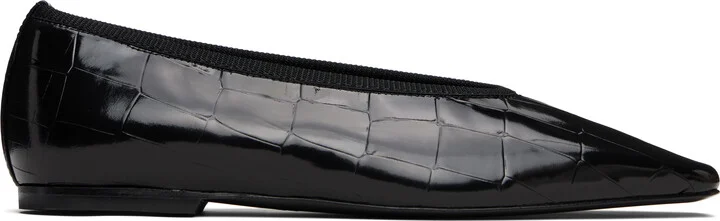 TOTEME Black Minimalist Croco-Embossed Ballerina Flats