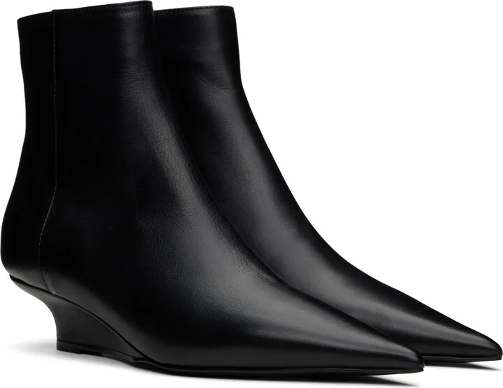 TOTEME Black Sharp Leather Ankle Boots - Image 4