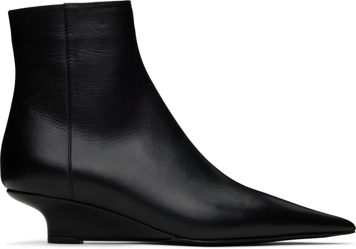 TOTEME Black Sharp Leather Ankle Boots