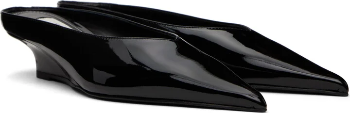 TOTEME Black Sharp Patent Wedge Mules - Image 4