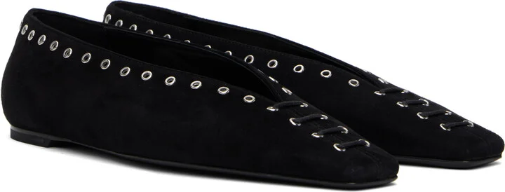 TOTEME Black Suede Lace-Up Ballerina Flats - Image 4