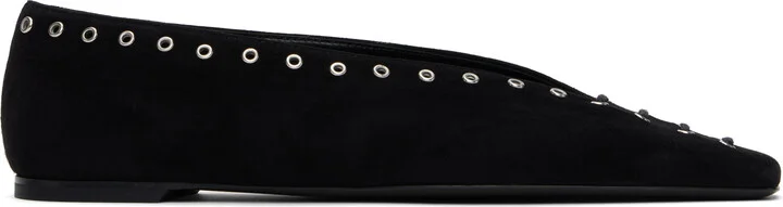 TOTEME Black Suede Lace-Up Ballerina Flats