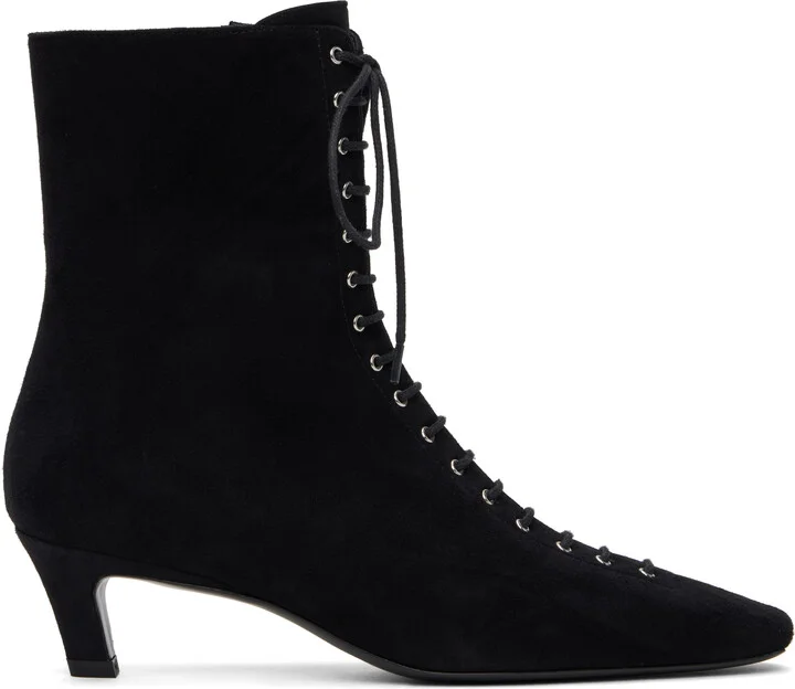 TOTEME Black Suede Lace-Up Boots