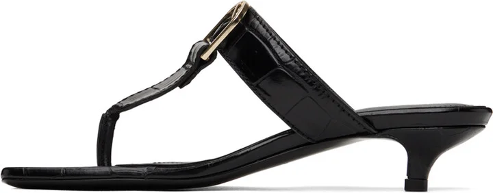 TOTEME Black 'The Belted Croco' Heeled Sandals - Image 3