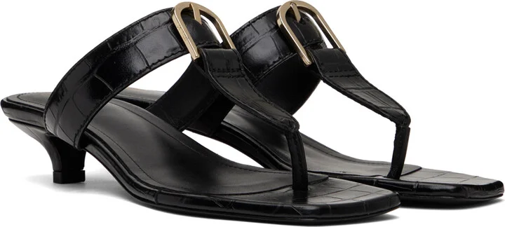 TOTEME Black 'The Belted Croco' Heeled Sandals - Image 4