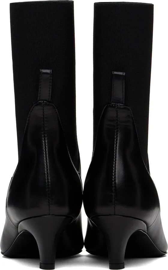 TOTEME Black 'The Mid Heel' Leather Boots - Image 2