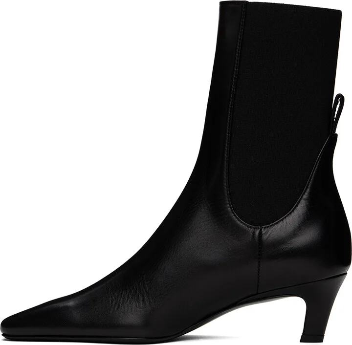 TOTEME Black 'The Mid Heel' Leather Boots - Image 3