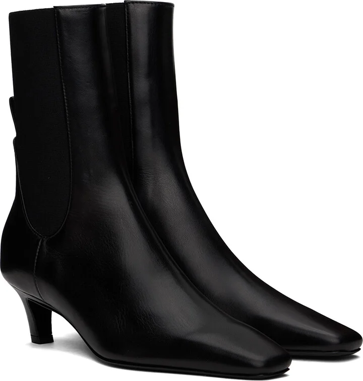 TOTEME Black 'The Mid Heel' Leather Boots - Image 4