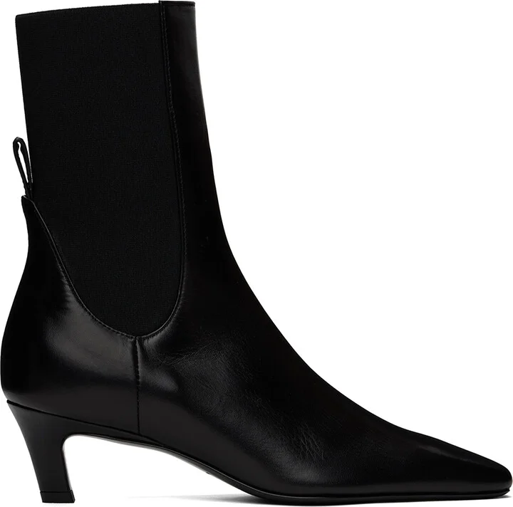 TOTEME Black 'The Mid Heel' Leather Boots