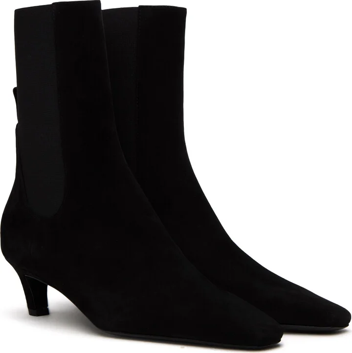 TOTEME Black 'The Mid' Heel Suede Boots - Image 4
