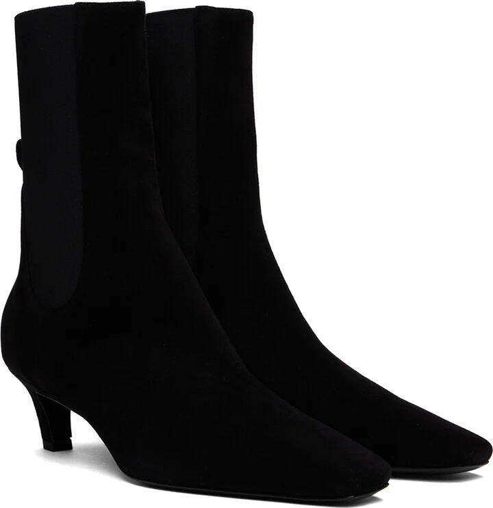 TOTEME Black 'The Mid Heel Suede' Boots - Image 4