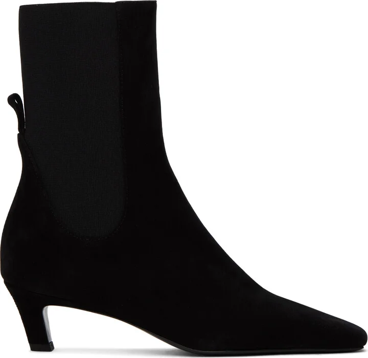 TOTEME Black 'The Mid' Heel Suede Boots