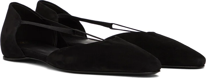 TOTEME Black 'The Suede T-Strap' Ballerina Flats - Image 4