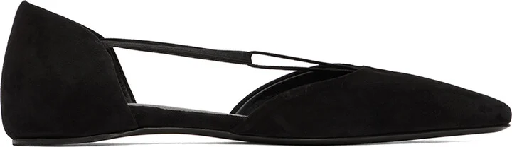 TOTEME Black 'The Suede T-Strap' Ballerina Flats