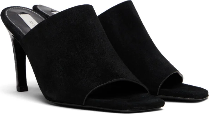 TOTEME Black Velour-Leather Bandeau Mules - Image 4