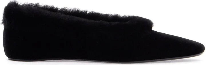 TOTEME black velvet ballerinas with shearling trim