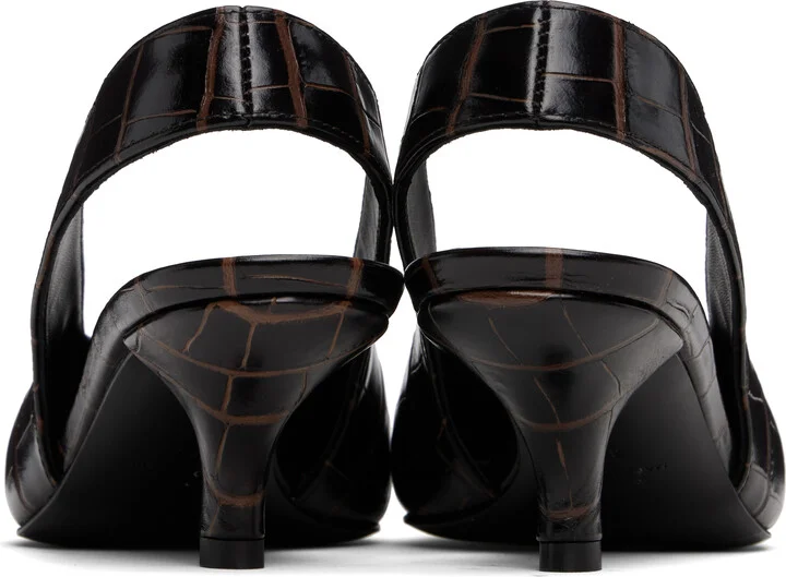 TOTEME Brown Classic Croco-Embossed Slingback Heels - Image 2