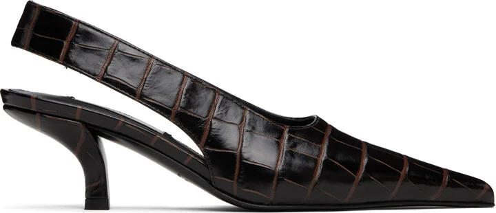 TOTEME Brown Classic Croco-Embossed Slingback Heels