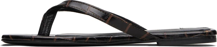 TOTEME Brown Croco-Embossed Flip-Flops - Image 3