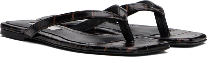 TOTEME Brown Croco-Embossed Flip-Flops - Image 4