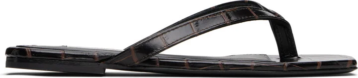 TOTEME Brown Croco-Embossed Flip-Flops