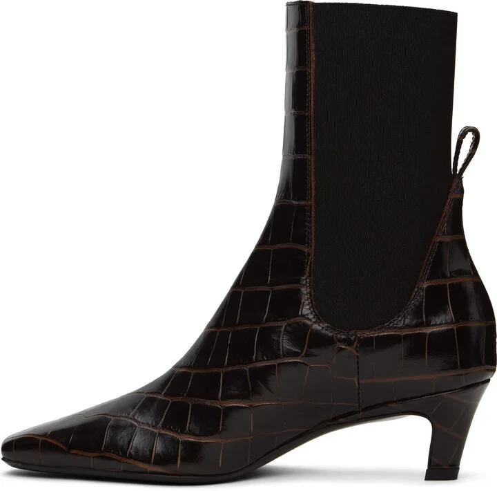 TOTEME Brown Croco-Embossed Mid-Heel Boots - Image 3