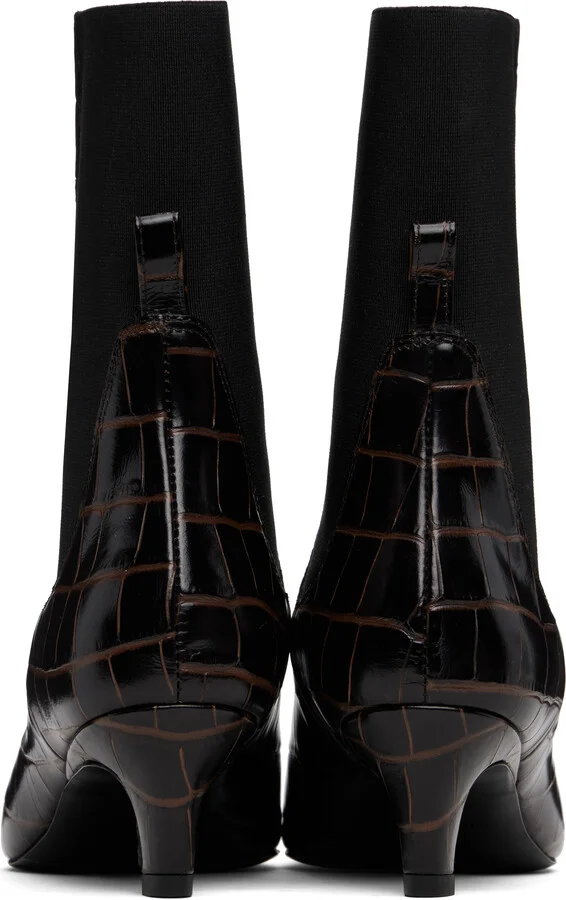 TOTEME Brown Croco-Embossed Mid-Heel Boots - Image 2