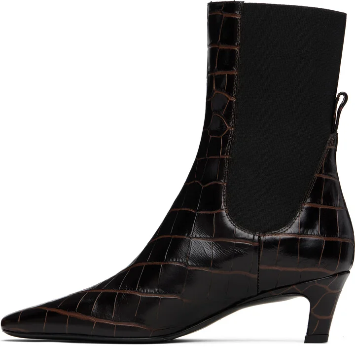 TOTEME Brown Croco-Embossed Mid-Heel Boots - Image 3