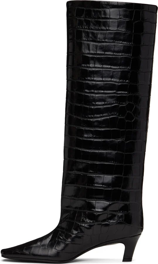 TOTEME Brown Croco-Embossed Wide Shaft Tall Boots - Image 3