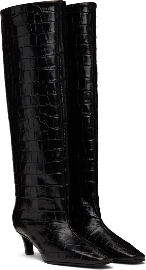 TOTEME Brown Croco-Embossed Wide Shaft Tall Boots - Image 4