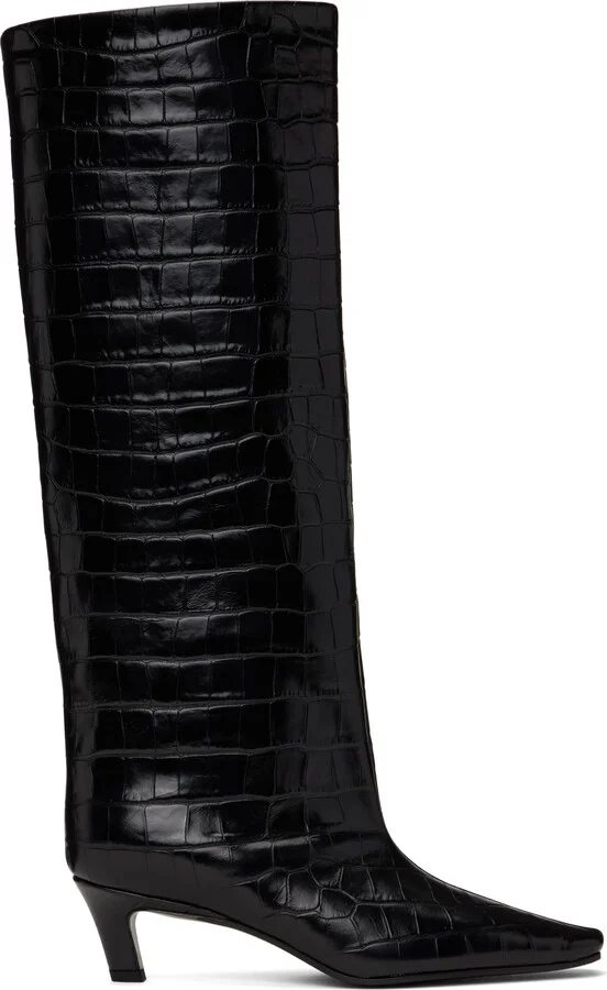 TOTEME Brown Croco-Embossed Wide Shaft Tall Boots