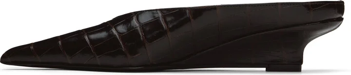 TOTEME Brown Sharp Croco-Embossed Wedge Mules - Image 3