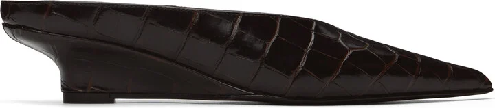 TOTEME Brown Sharp Croco-Embossed Wedge Mules