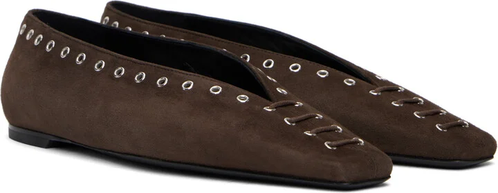 TOTEME Brown Suede Lace-Up Ballerina Flats - Image 4