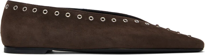TOTEME Brown Suede Lace-Up Ballerina Flats