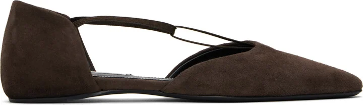 TOTEME Brown Suede T-Strap Ballerina Flats