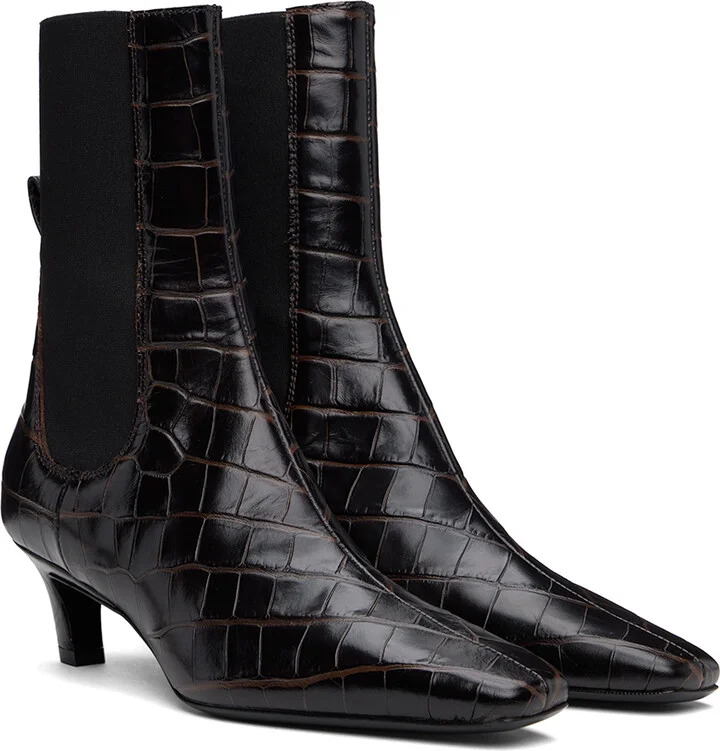 TOTEME Brown 'The Mid Heel' Leather Boots - Image 4