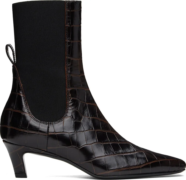 TOTEME Brown 'The Mid Heel' Leather Boots
