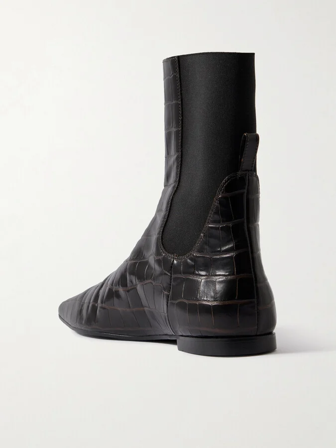 TOTEME - Croc-effect Leather Ankle Boots - Brown - Image 3