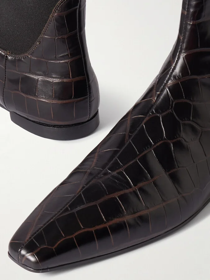 TOTEME - Croc-effect Leather Ankle Boots - Brown - Image 4