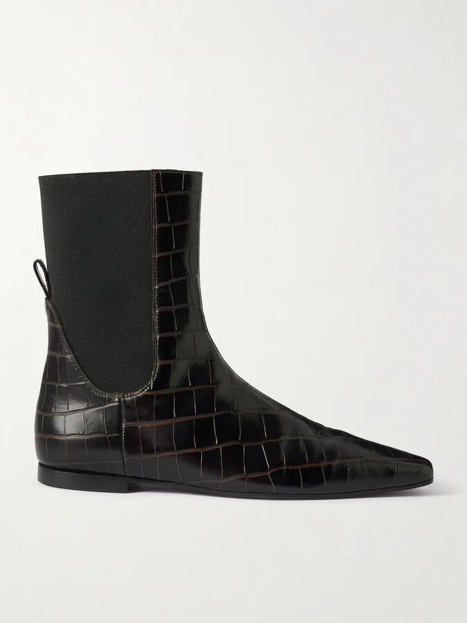 TOTEME - Croc-effect Leather Ankle Boots - Brown