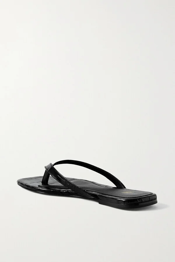 TOTEME - Croc-effect Leather Flip Flops - Black - Image 3
