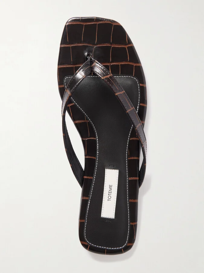 TOTEME - Croc-effect Leather Flip Flops - Brown - Image 5