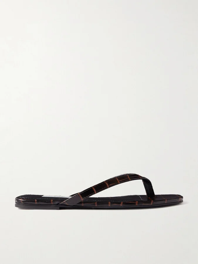 TOTEME - Croc-effect Leather Flip Flops - Brown