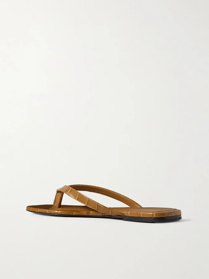 TOTEME - Croc-effect Leather Flip Flops - Neutrals - Image 3