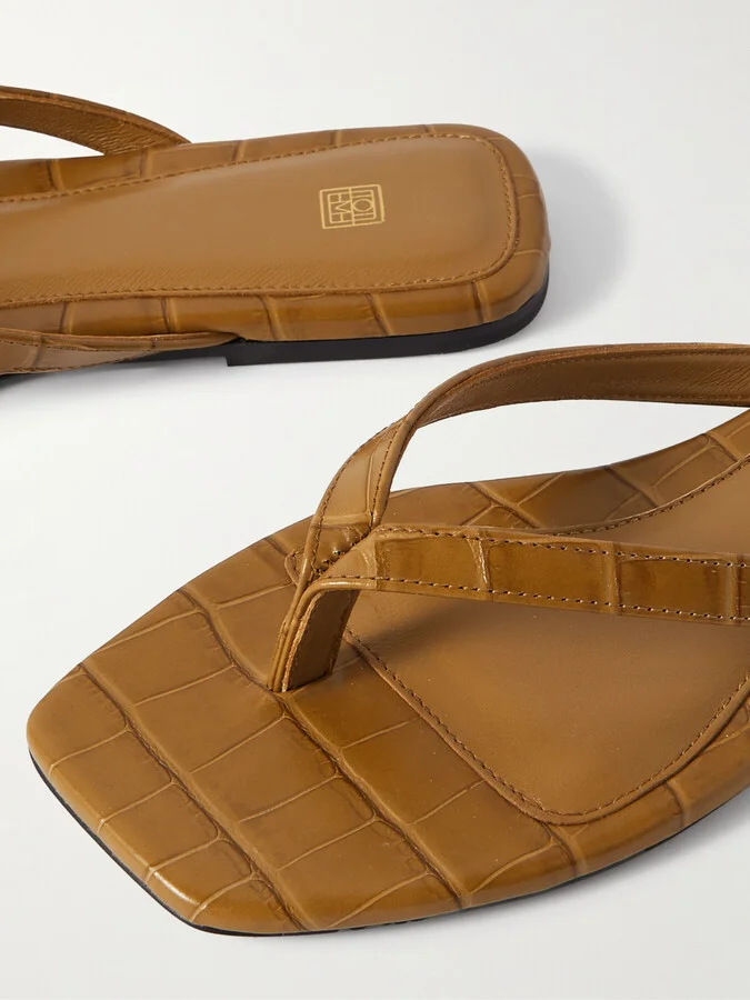 TOTEME - Croc-effect Leather Flip Flops - Neutrals - Image 4