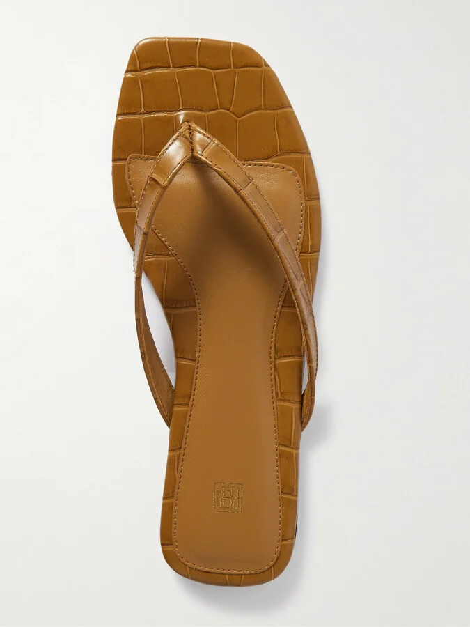 TOTEME - Croc-effect Leather Flip Flops - Neutrals - Image 5