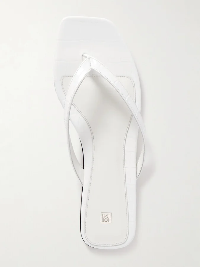 TOTEME - Croc-effect Leather Flip Flops - White - Image 5