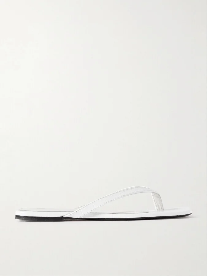 TOTEME - Croc-effect Leather Flip Flops - White